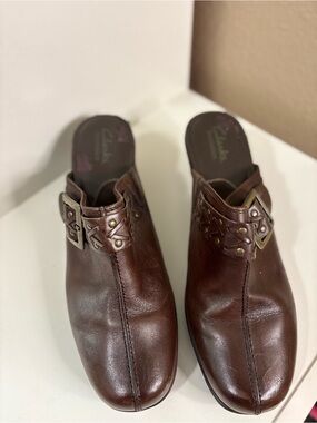Clarks Dark Brown Leather Slip-On Heels